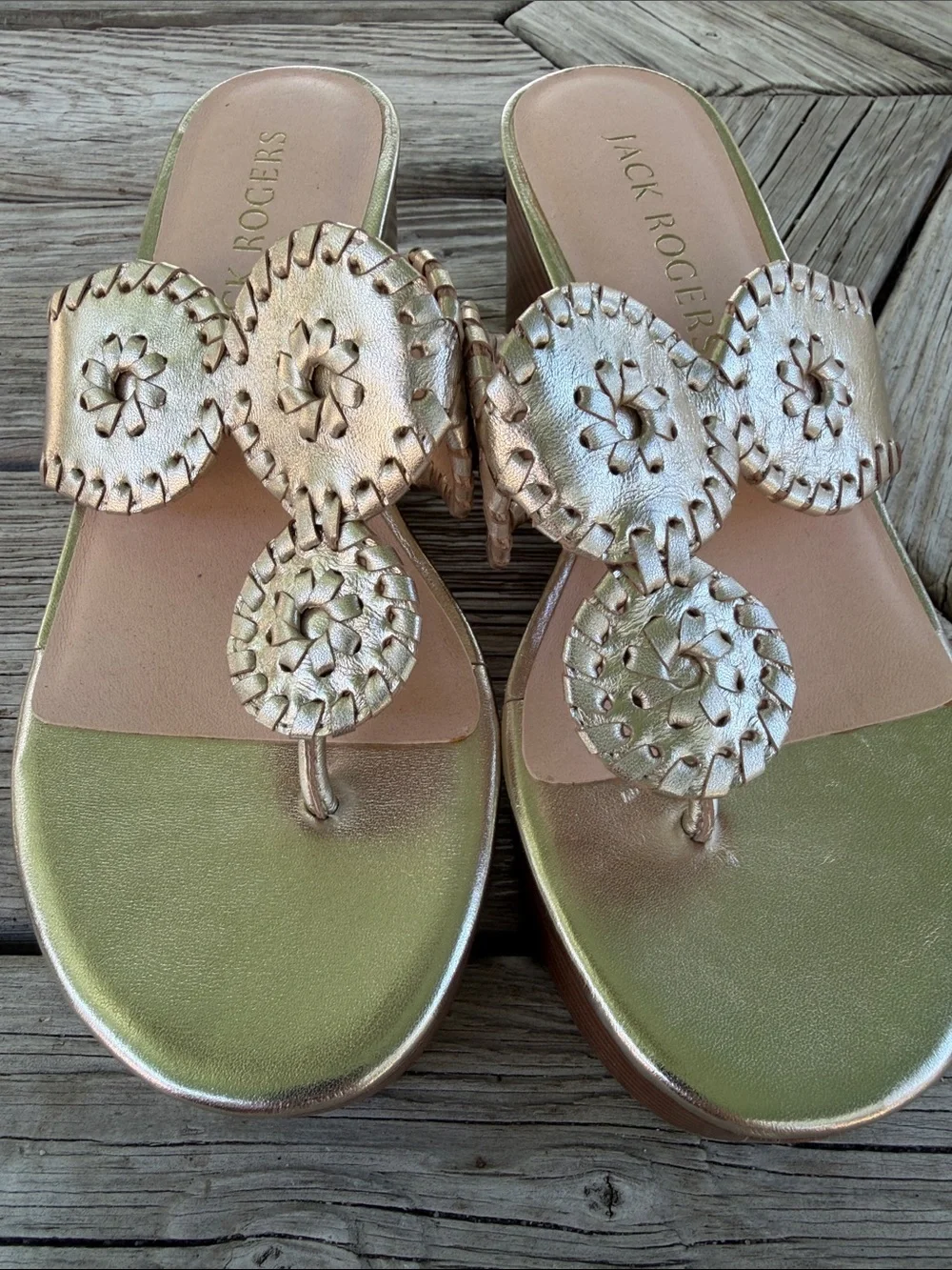 Jack Rogers Metallic Rose Gold & Light Green Blossom Sandals - Picture 4 of 4